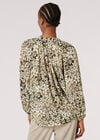 Floral Silhouette Chiffon Blouse, Khaki, large