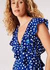 Painterly Dot Ruffle Wrap Mini Dress, Blue, large