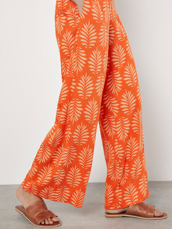 Geo Leaf Palazzo Trousers, Orange, large