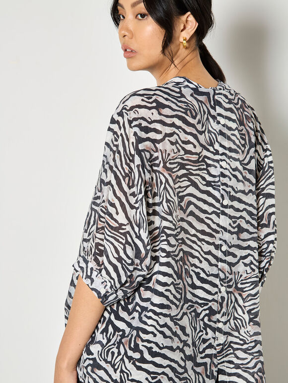 Zebra Oversized Lightweight Blouse, White, large