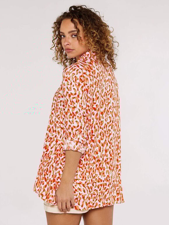 Cheetah High Low Shirt, Coral, large