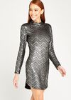 Grey Metallic Chevron Bodycon Dress, Light Grey / Silver, large