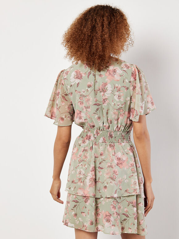 Watercolour Blooms Chiffon Mini Dress, Mint, large