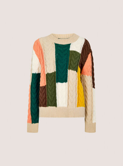 Colour Block Chunky Knit Cable Jumper