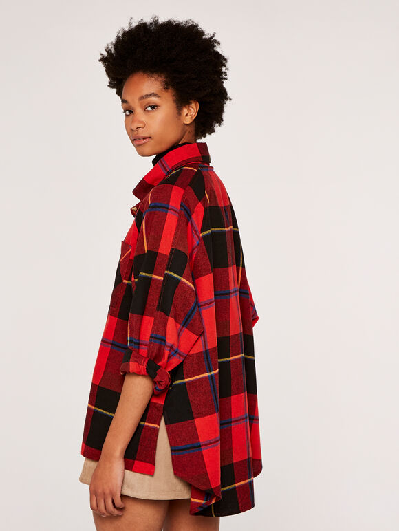 Oversized Plaid Shirt, Red, large