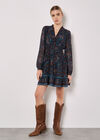 Paisley Ruffle Mini Dress, Navy, large
