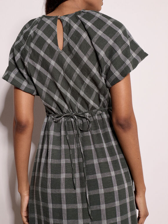 Check Print Midaxi Dress, Pine Green, large
