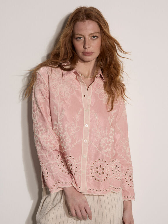 Floral Embroidered Blouse, Pink, large
