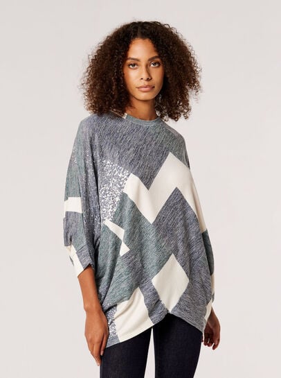 Batwing Geometric Jersey Top
