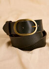 Gold Buckle Green Leather Belt, Green, large