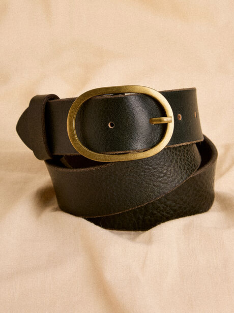 Gold Buckle Green Leather Belt