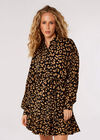 Leopard Print Shirt Mini Dress, Black, large