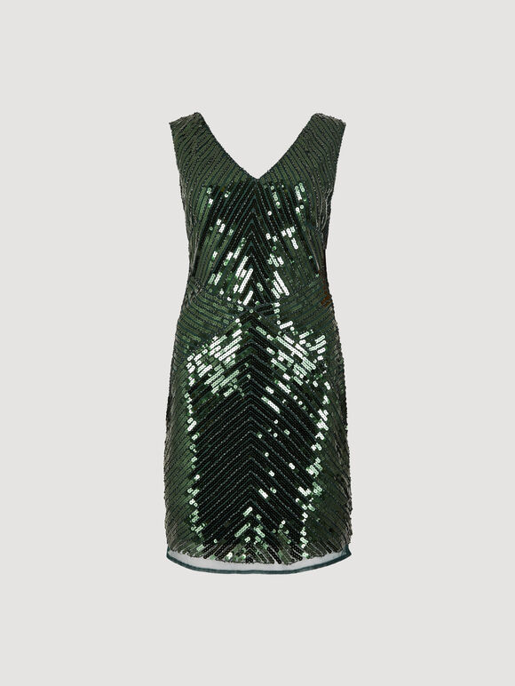 Sequin Panel Bodycon Mini Dress, Green, large