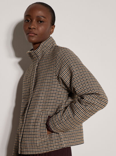 Houndstooth Funnel Neck Jacket