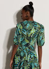 Tropical Leaf Patchwork Tie Front Top, Aqua - Turquoise, large