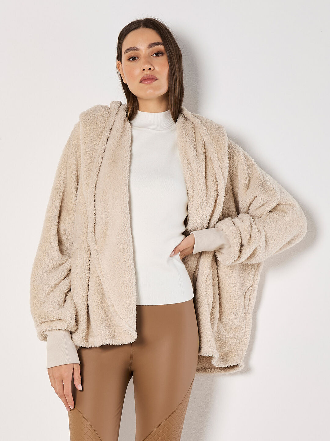 Fleece Waterfall Hooded Cardigan