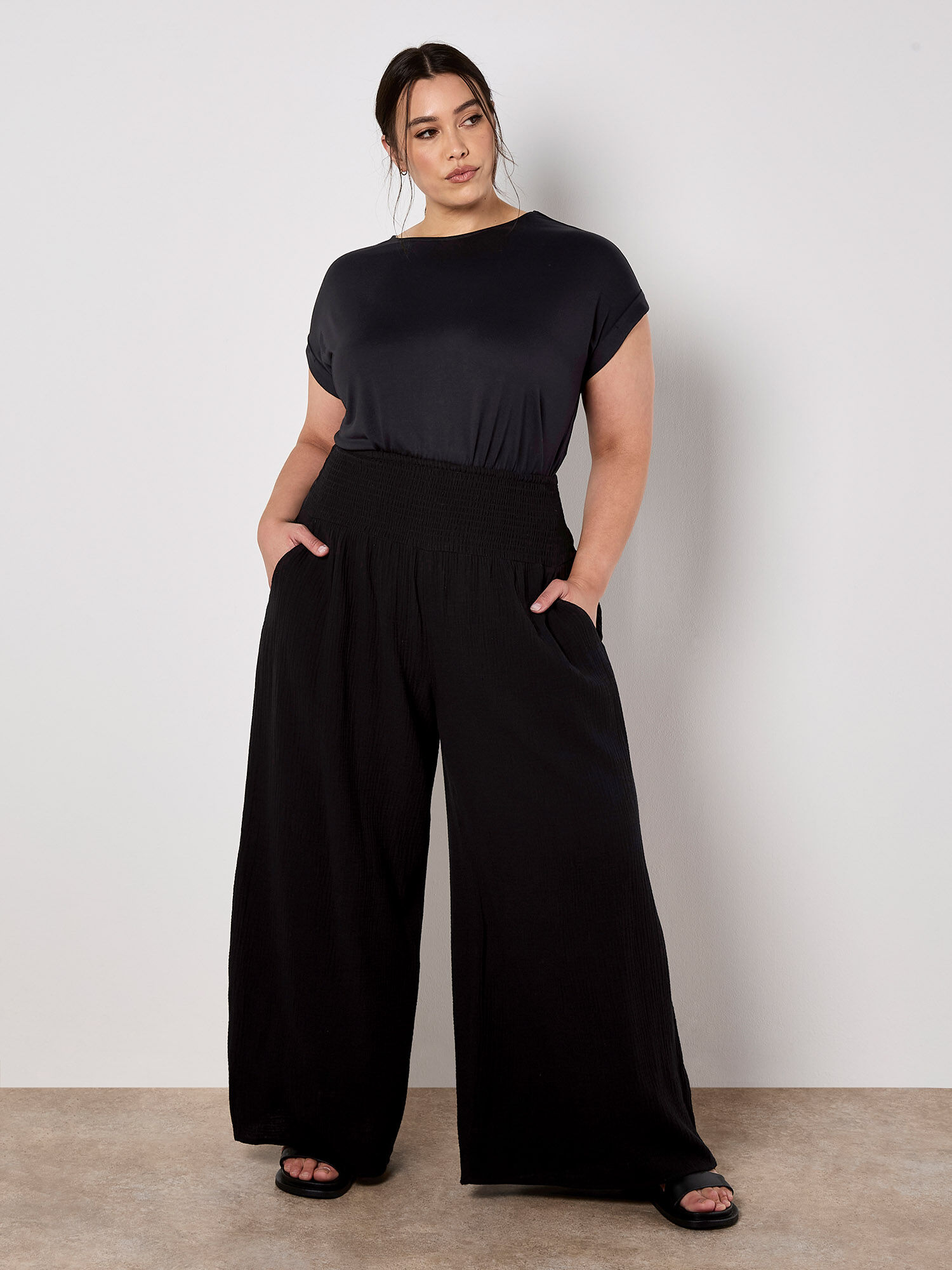 Smocked Waistband Palazzo Trousers | Apricot Clothing