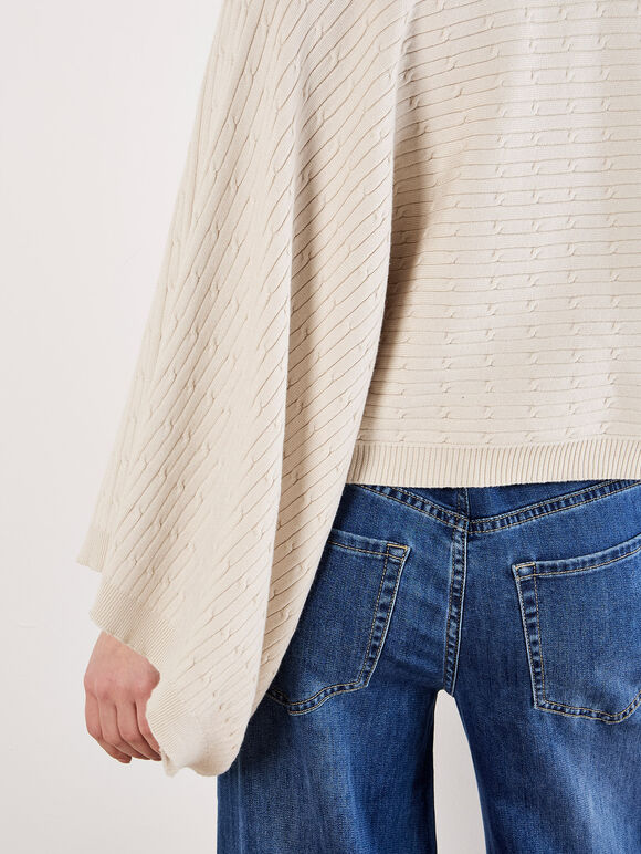Horizontal Cable Knit Cape Jumper, Stone, large