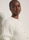 Cotton-Blend Chunky Ribbed Knit Cardigan, Cream, large