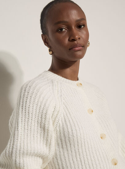 Cotton-Blend Chunky Ribbed Knit Cardigan