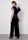 Wide Leg Velvet Ruffle Jumpsuit, Navy, large