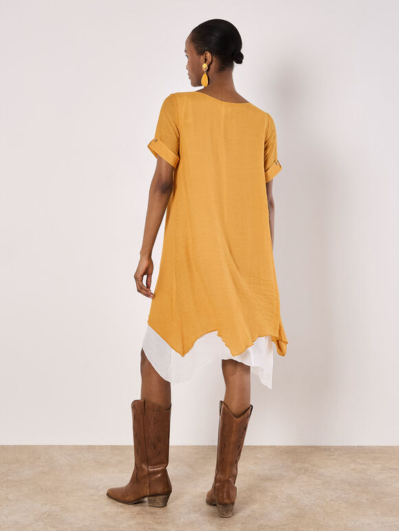 Slub Shimmer Tunic Mini Dress, Mustard, large