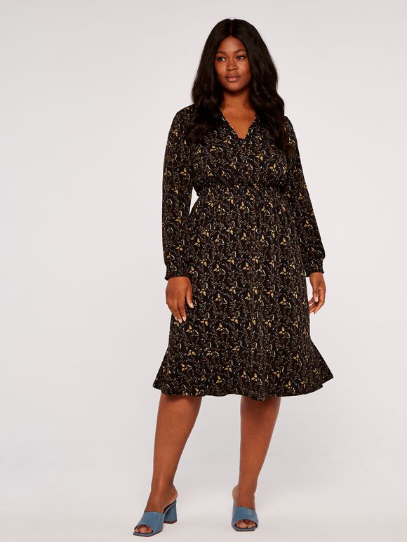 Curve Flower Stem Dress, Yellow, large