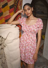 Ditsy Floral Milkmaid Mini Dress, Pink, large