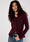 Button-Down Pleat Knit Top, Burgundy, large