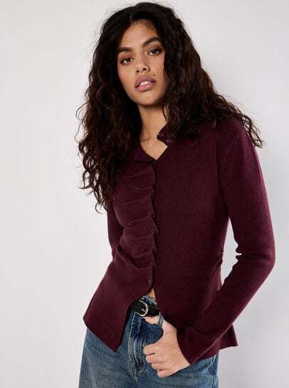 Button-Down Pleat Knit Top