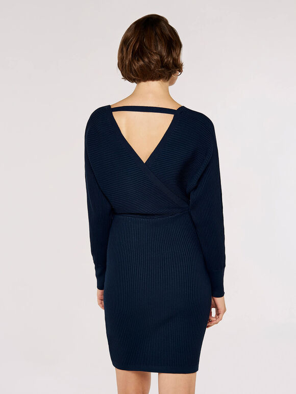 Ribbed Knit Mini Dress, Navy, large