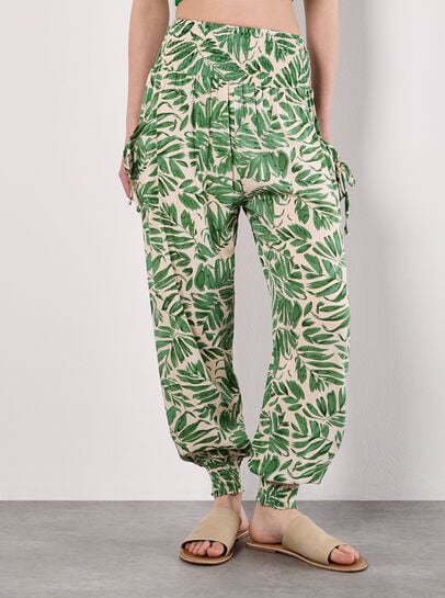 Tropical Leaf Print Tapered Joggers