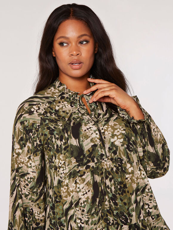 Curve Meadow Textured Tiered Top , Khaki, large