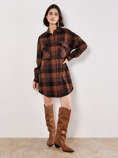 Oversized Check Shirt Mini Dress