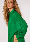 Balloon Sleeve Cotton Shirt, Green, large