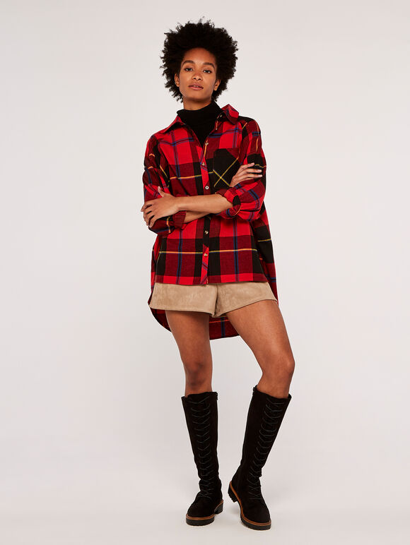 Oversized Plaid Shirt, Red, large
