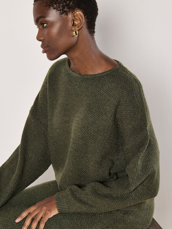 Waffle Knit Batwing Jumper, Green, large