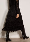 Fringe Trim Tiered Midi Skirt, Black, large