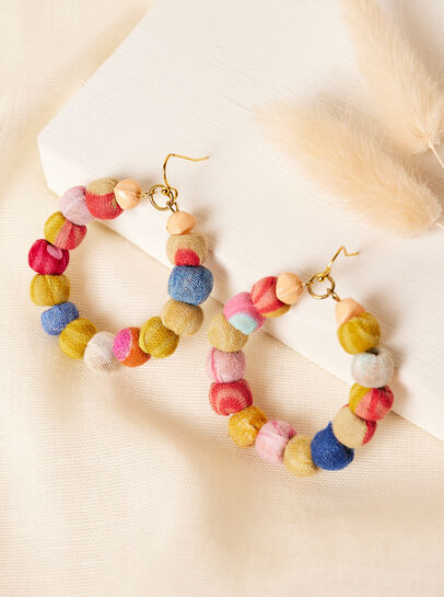 Fabric Bead Circle Earrings