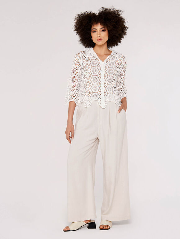 Crochet Geometric Shirt, White, large