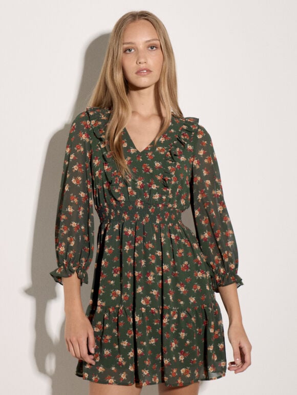 Vintage Ditsy Floral Mini Dress, Green, large