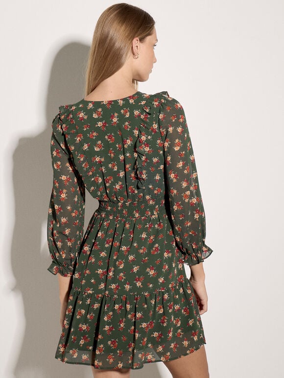 Vintage Ditsy Floral Mini Dress, Green, large
