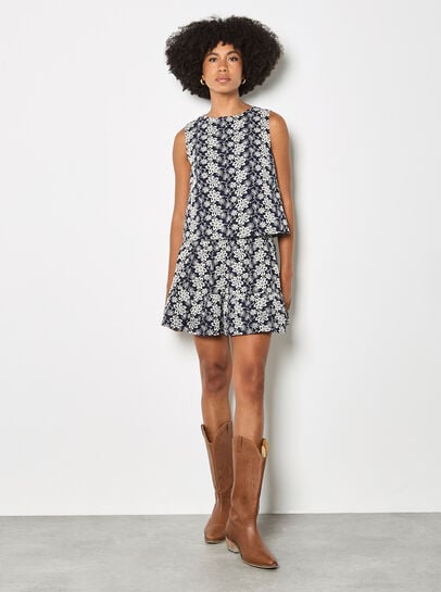 Floral Embroidered Mini Skirt