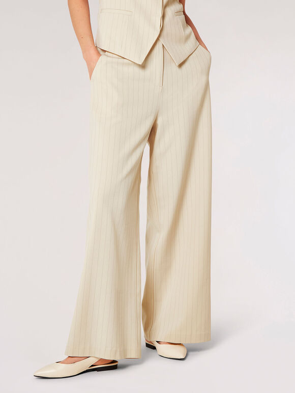 Pinstripe Palazzo Trousers, Stone, large