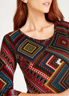 Aztec Long Sleeve Tunic, Red, large