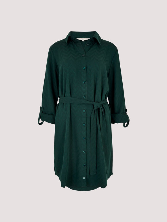 Chevron Jacquard Shirt Dress, Green, large