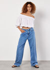 Textured Cotton Bardot Crop Top, White, large