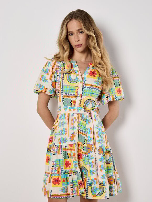 Tropical Patchwork Mini Dress, Assorted, large