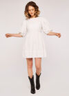 Embroidery Puff Sleeve Dress, White, large
