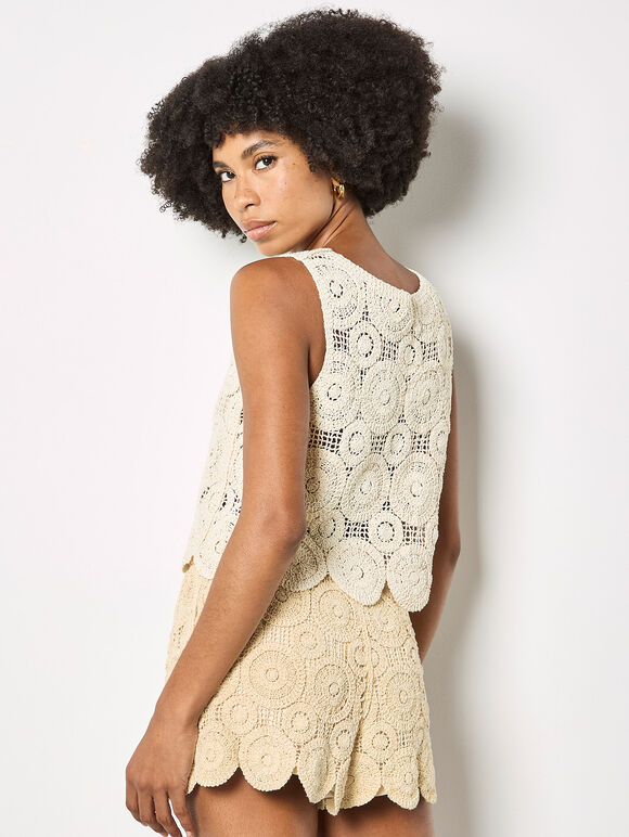 Crochet Circles Cotton Crop Top, Stone, large